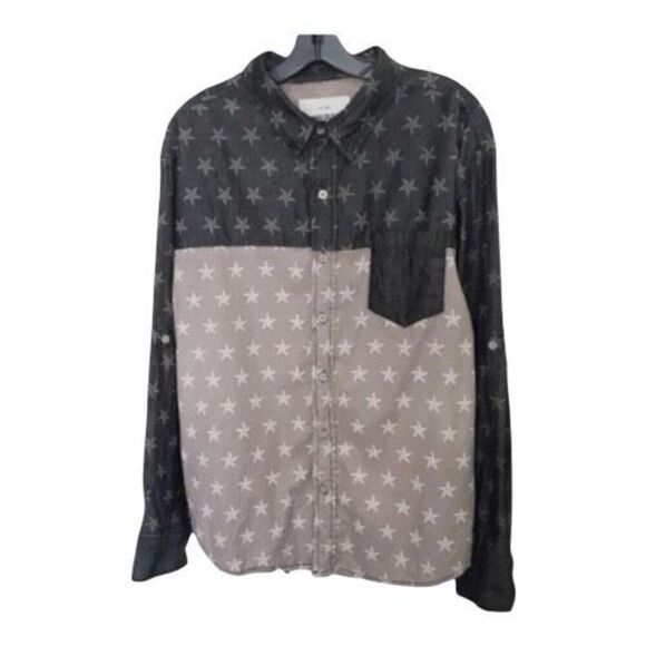 Ditch Plains Roll Tab Long Sleeve Button Front Black Printed Western Shirt M - Picture 2 of 12